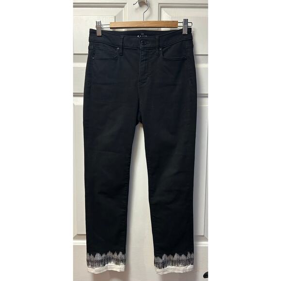 White House Black Market High-Rise Embroidered Black Cuff Slim Crop Jeans, Sz. 2 - Picture 1 of 11
